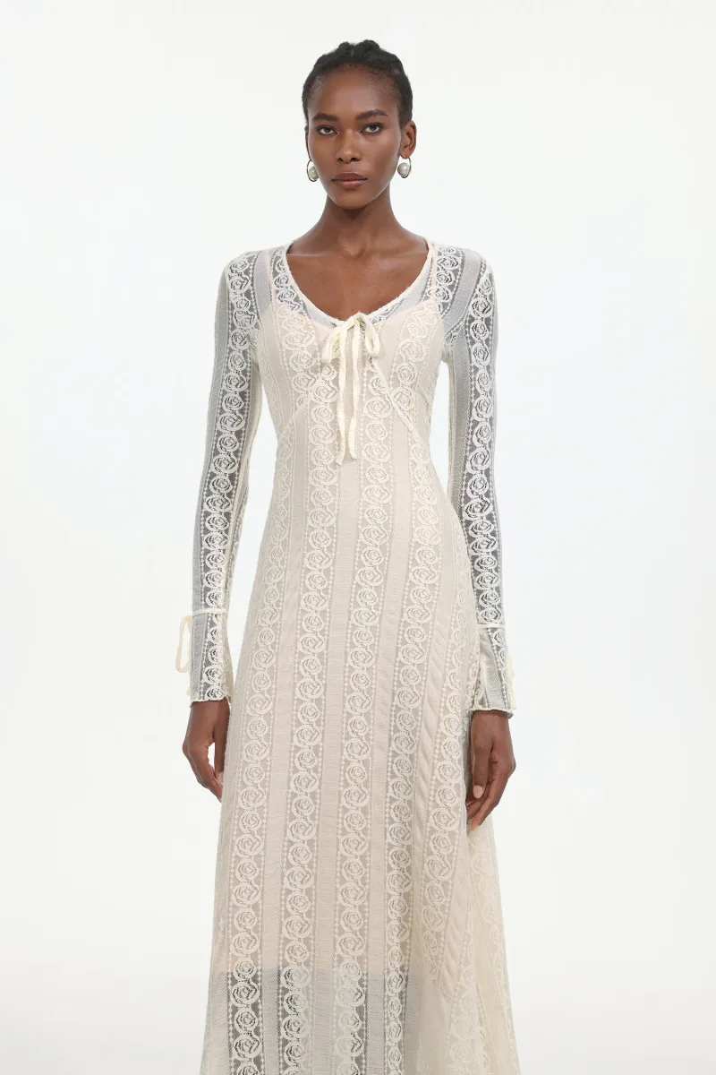 Vestido Maxi Katya Romântico com Renda e Laço — Branco