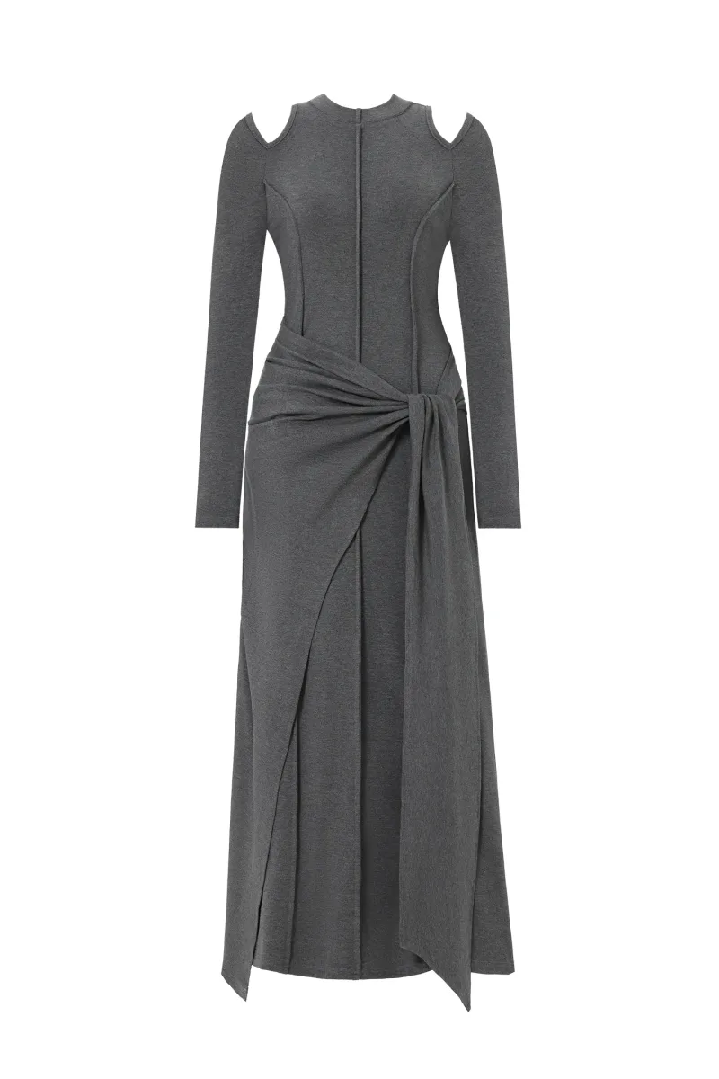 Vestido Maxi Silas com Decote Vazado e Mangas Longas em Malha