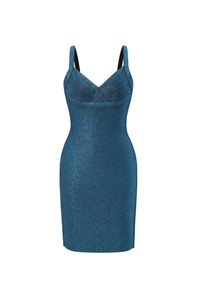 Vestido Coquetel Maryam Azul Metálico