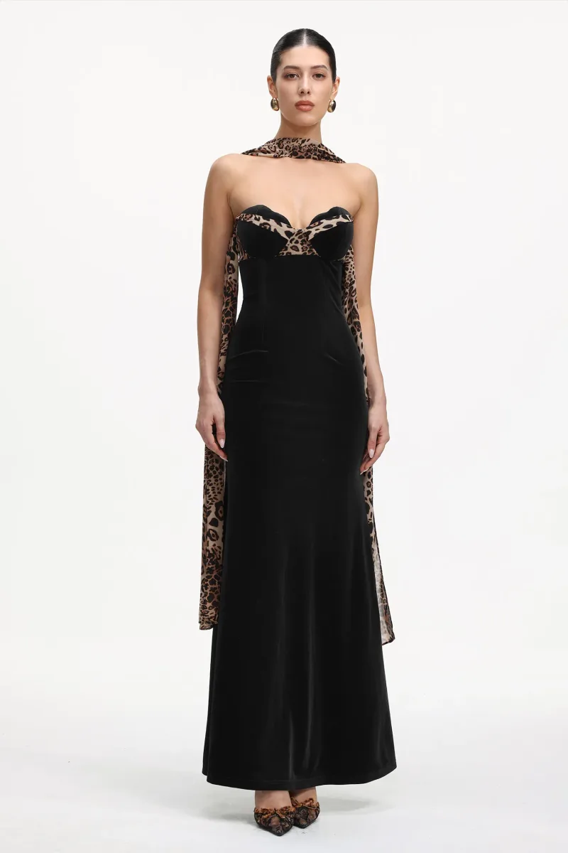 Vestido Kijin em Veludo com Estampa Leopardo