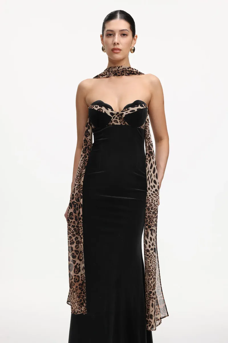 Vestido Kijin em Veludo com Estampa Leopardo