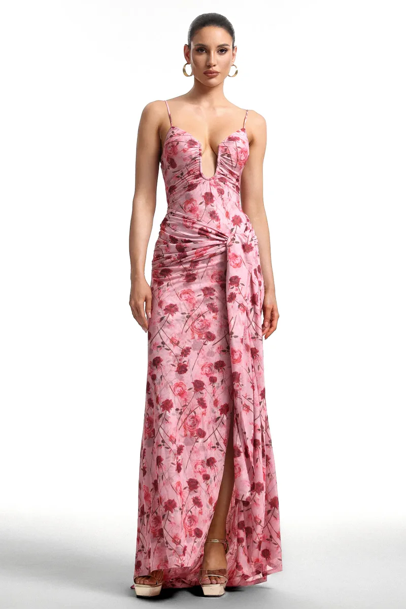 Vestido Longo Moto com Estampa Floral e Alça Fina