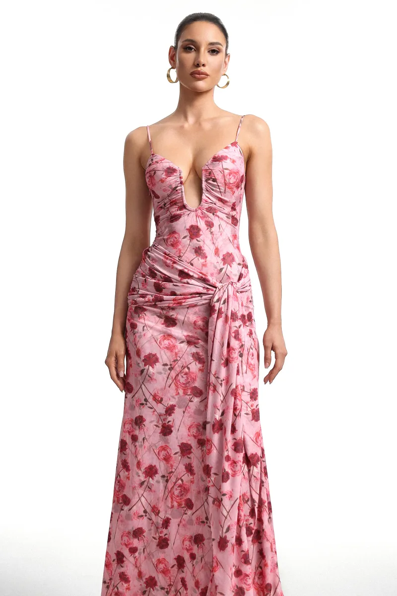 Vestido Longo Moto com Estampa Floral e Alça Fina
