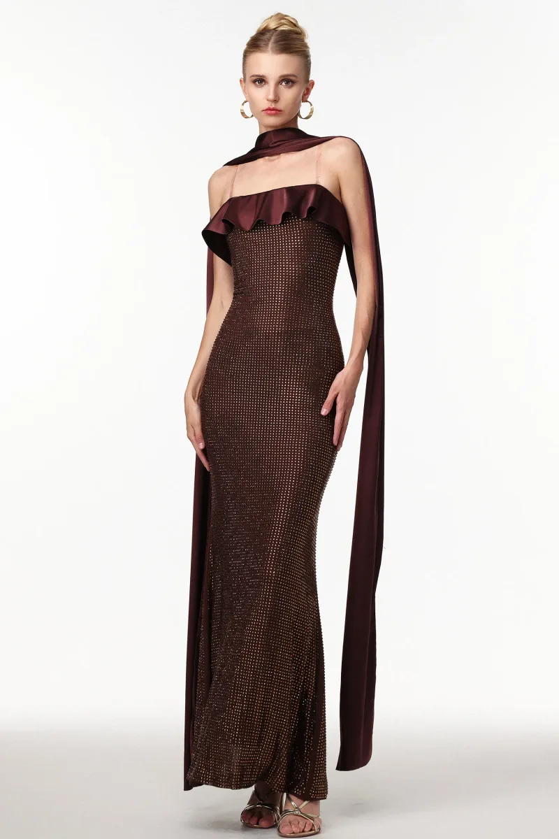 Vestido Longo Zainab com Aplicações de Strass em Tricô