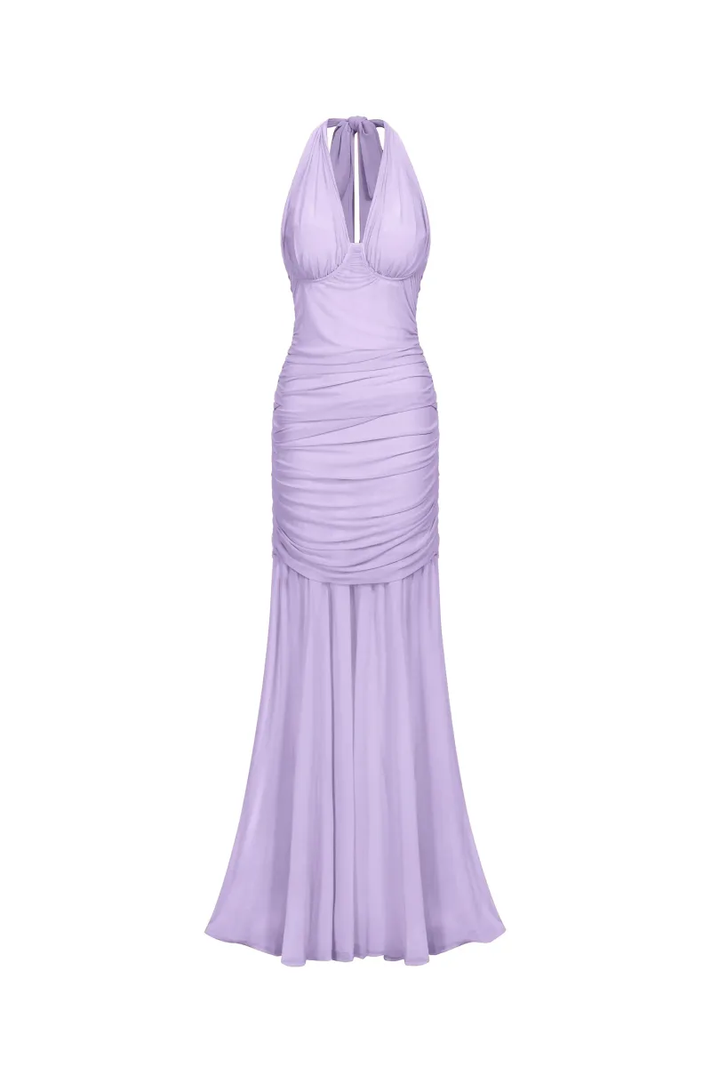 Vestido Maxi Ulasa Sem Mangas com Franzido em Tule Roxo