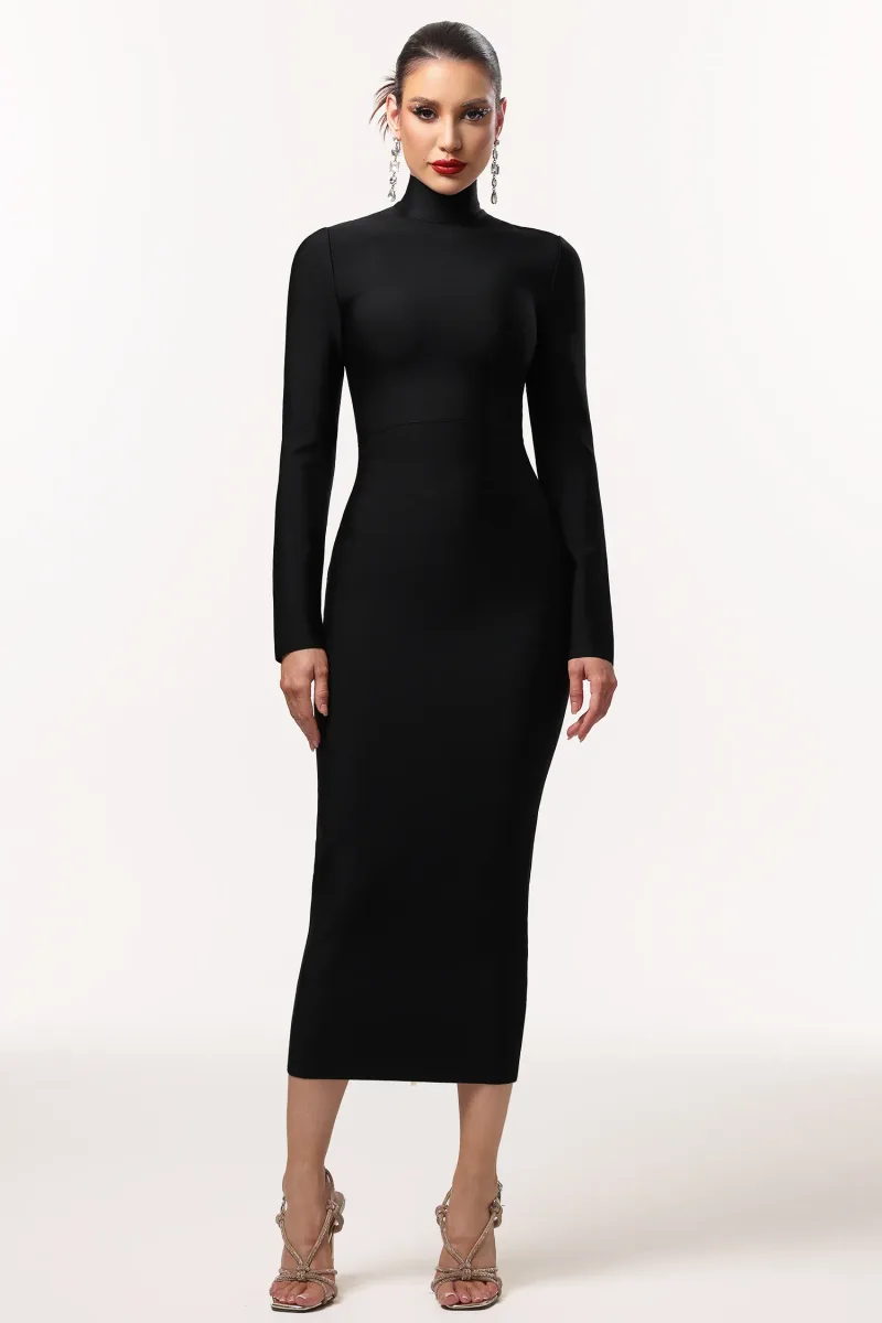 Vestido Maxi Bandage Easton Clássico Gola Alta Manga Longa