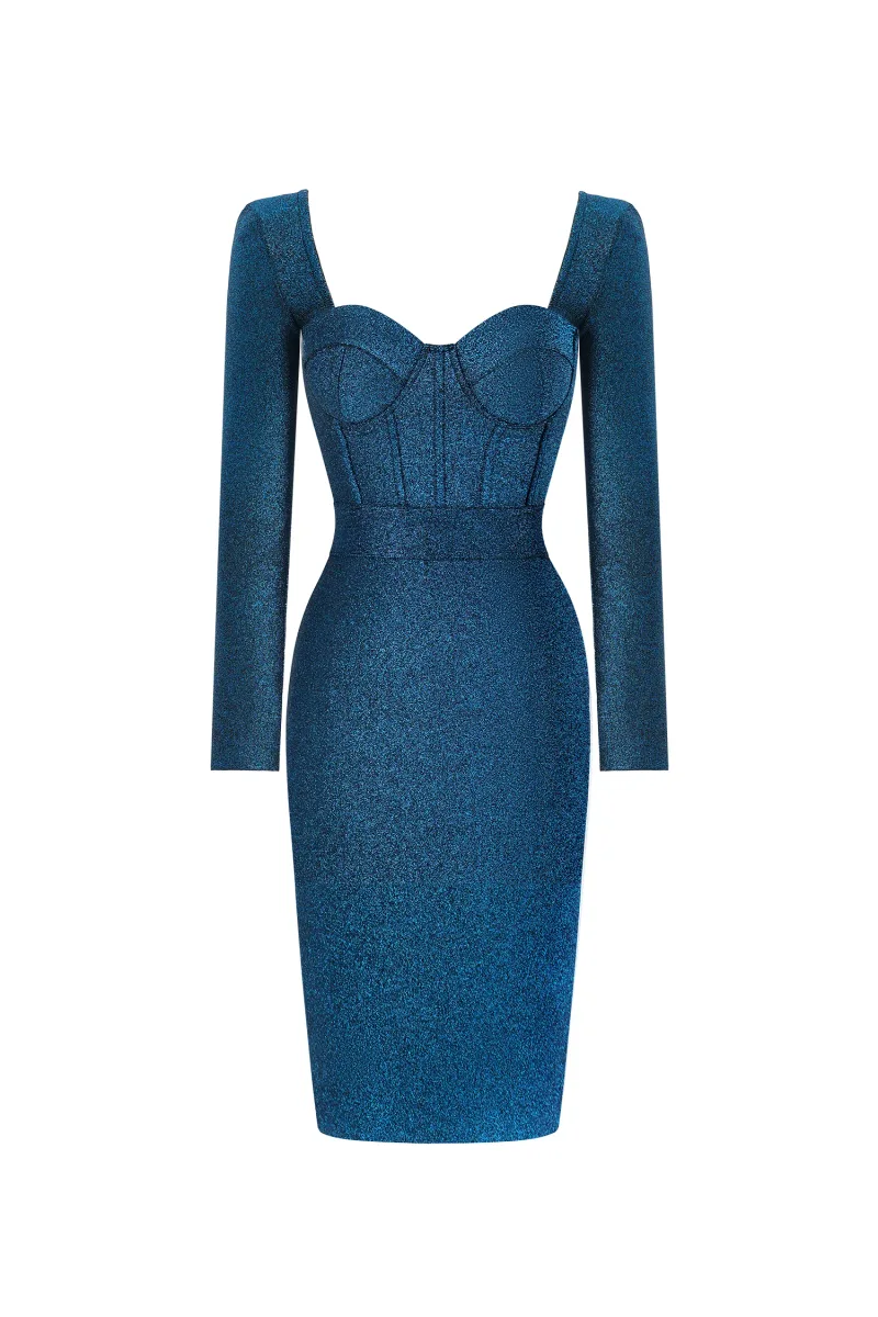 Vestido Maxi Gani Contorno com Manga Longa em Bandage