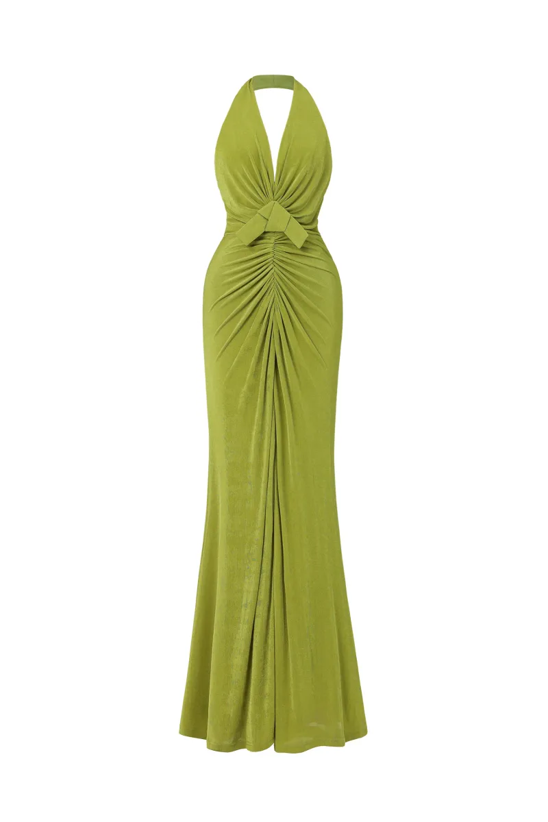 Vestido Maxi Jalila Sensual com Decote V e Abertura Lateral