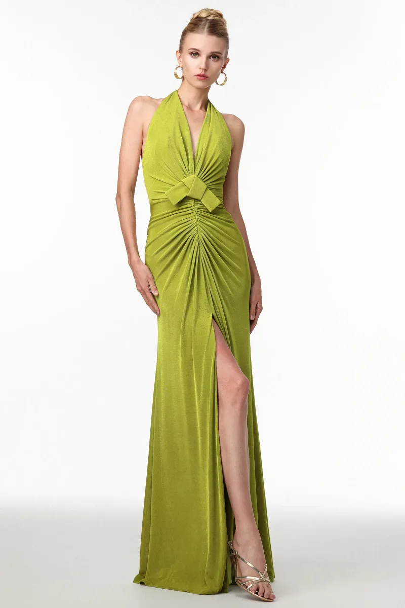 Vestido Maxi Jalila Sensual com Decote V e Abertura Lateral