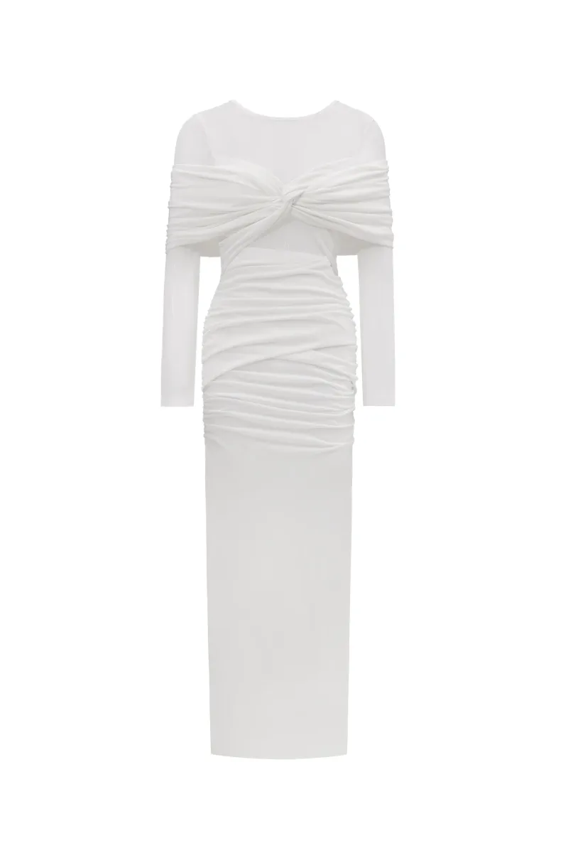 Vestido Maxi Ingrid com Pregueado e Camadas de Tule