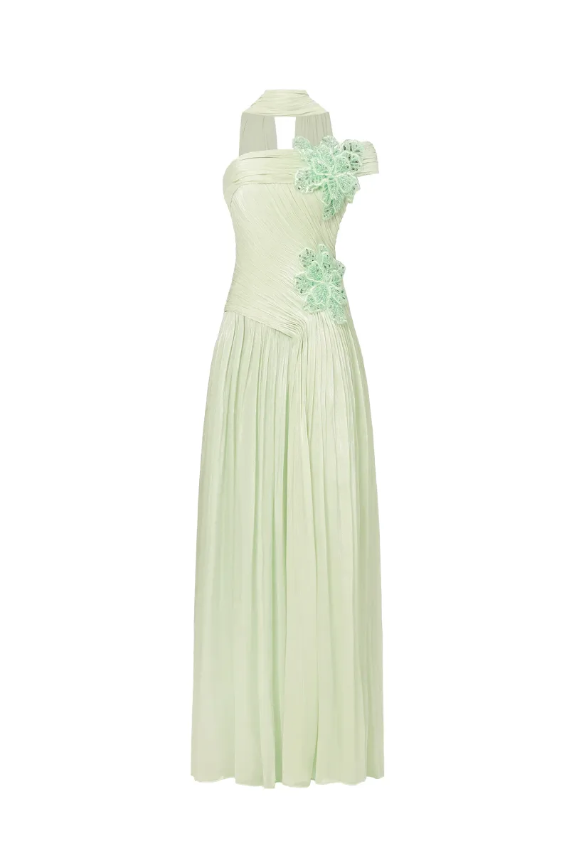 Vestido Maxi Mellies com Um Ombro, Padronagem Floral e Fenda Alta