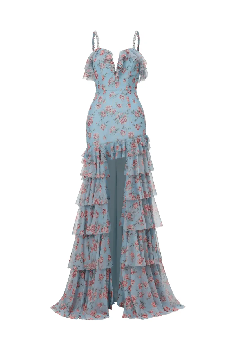 Vestido Maxi Haliy com Padronagem Floral e Babado