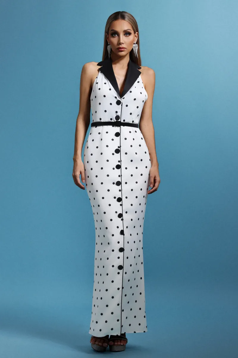 Vestido Maxi Daryl com Gola em V e Poá