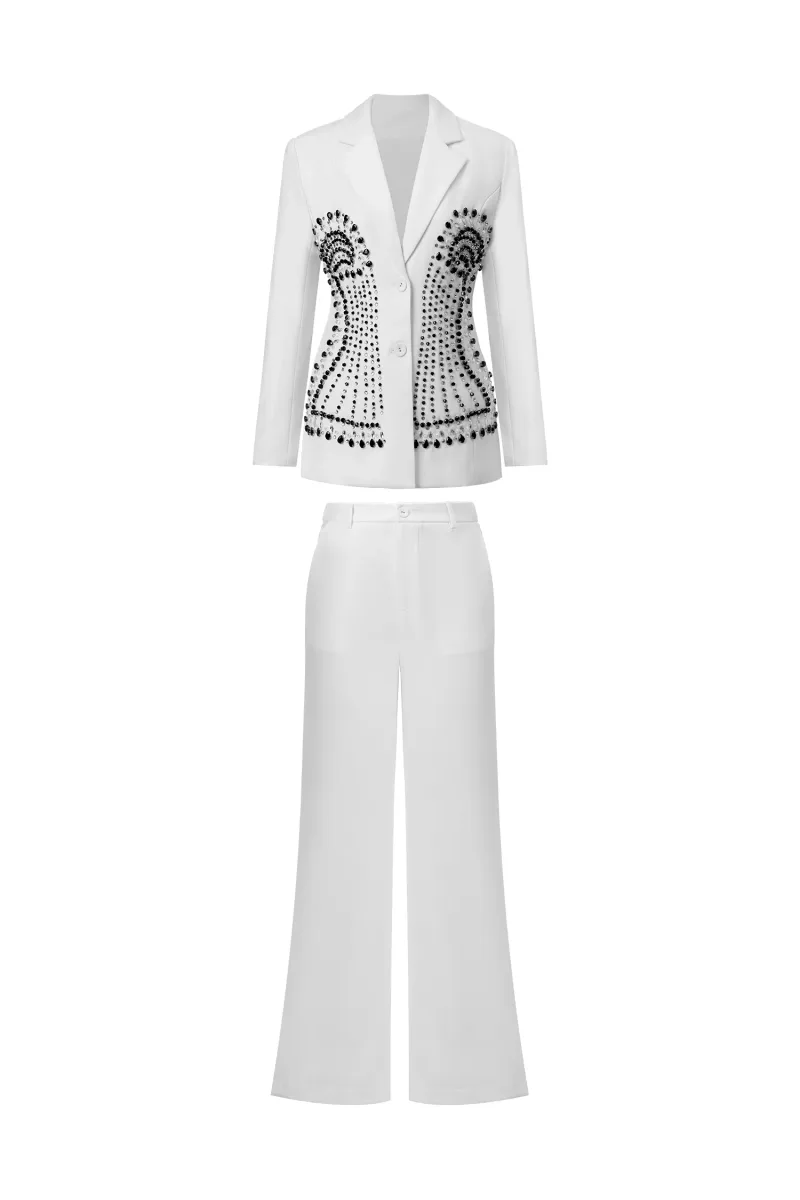 Tailleur Jayne com Detalhes Simétricos em Miçangas
