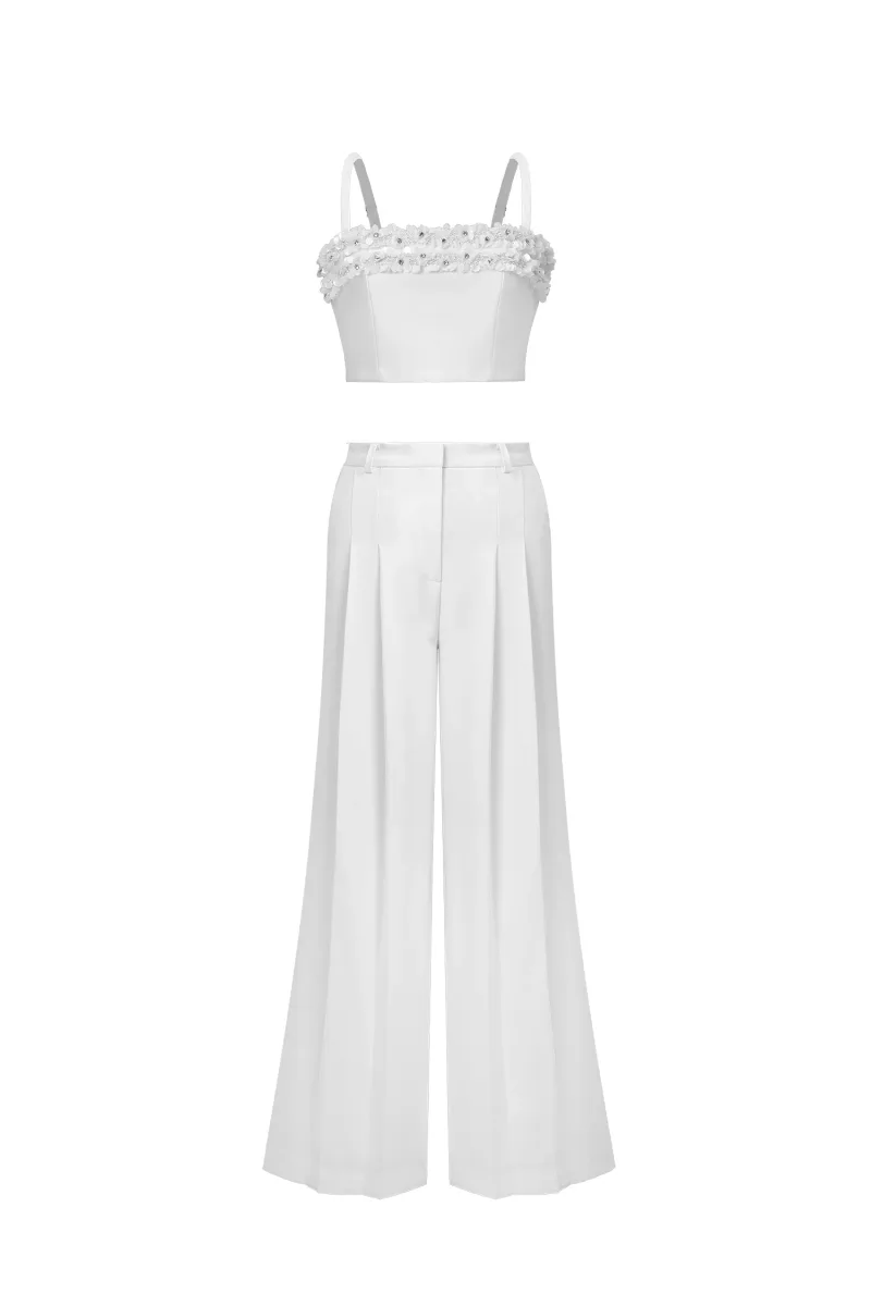 Conjunto Zaysha sem Mangas com Flor Diamante e Comprimento Maxi