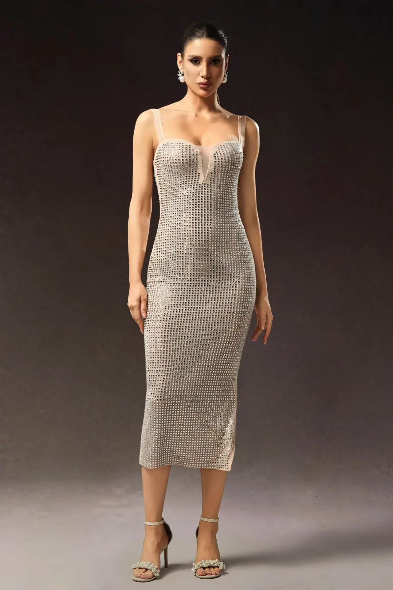 Vestido Midi Logan sem Mangas com Flor Diamante