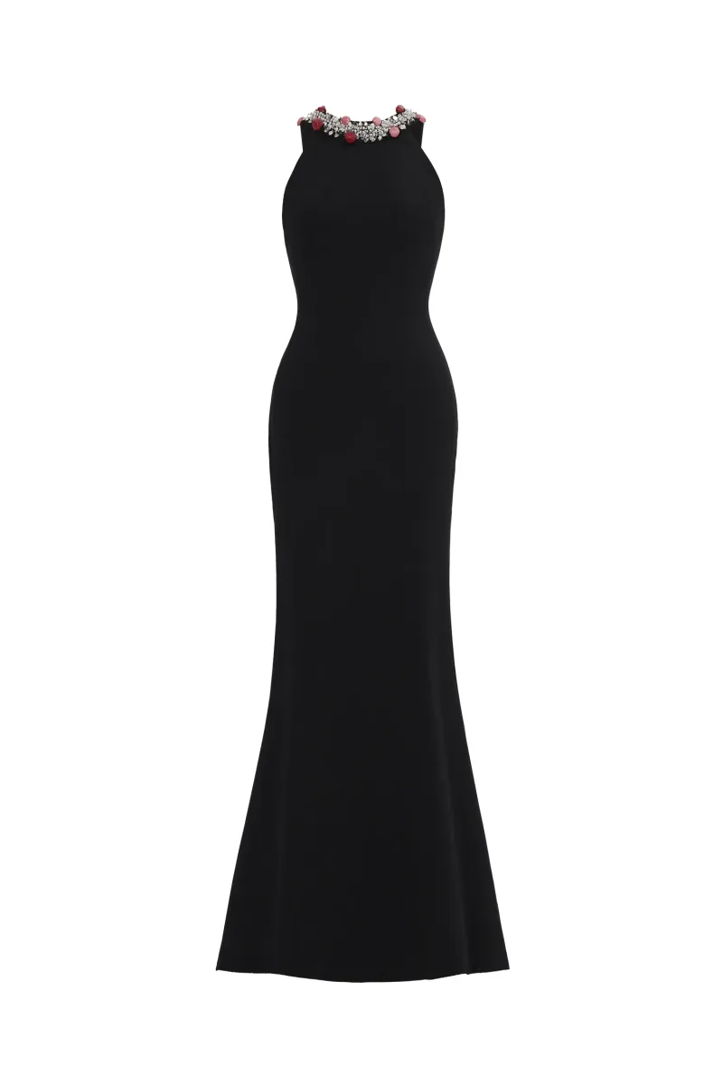 Vestido Maxi Hedar sem Mangas com Paetês e Costas Nuas
