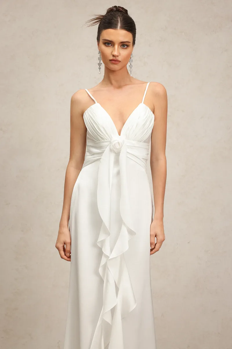 Yvonne – Vestido Sem Mangas, Decote em V com Flores, Comprimento Longo