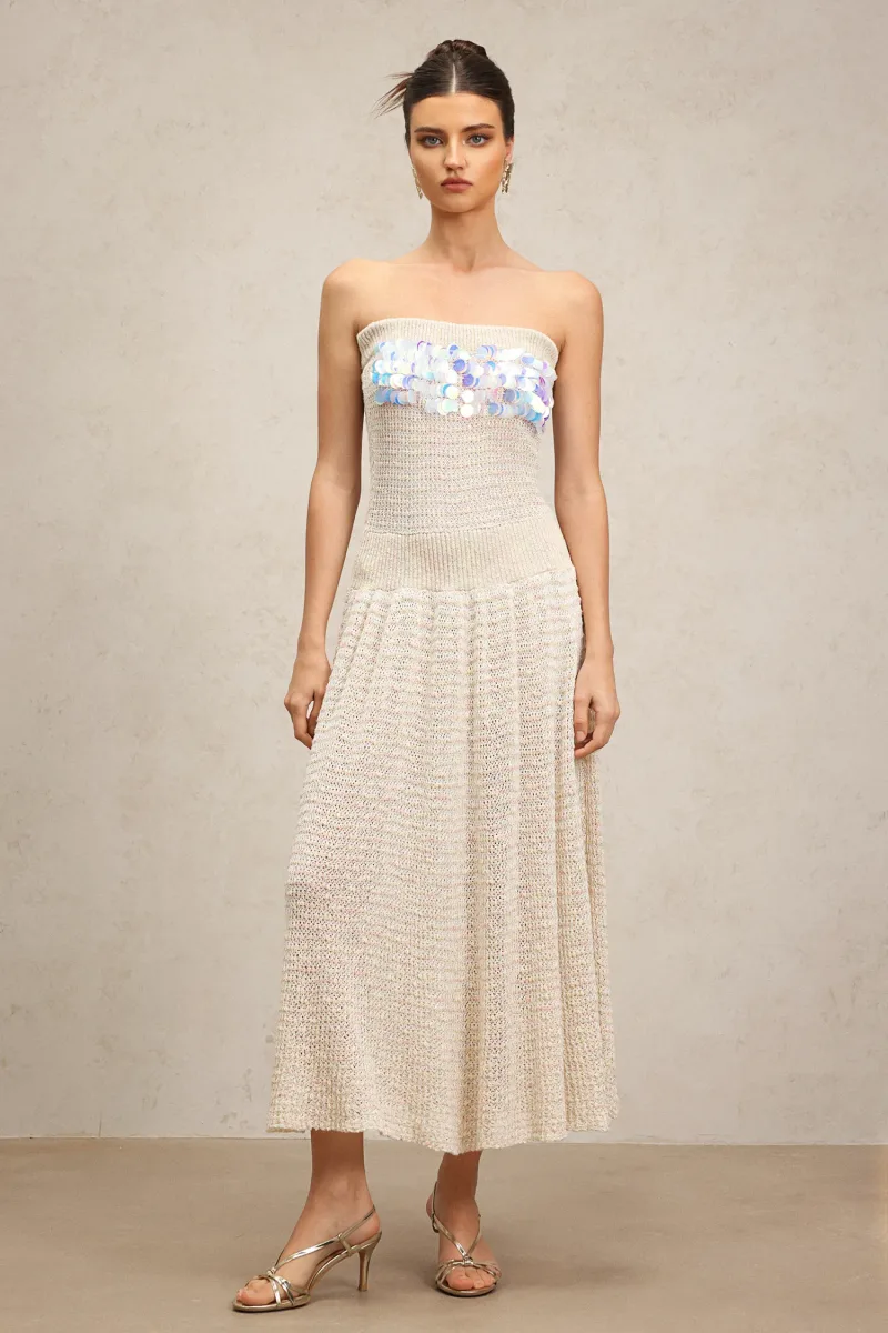 Ikala – Vestido Sem Mangas com Paetê, Comprimento Longo