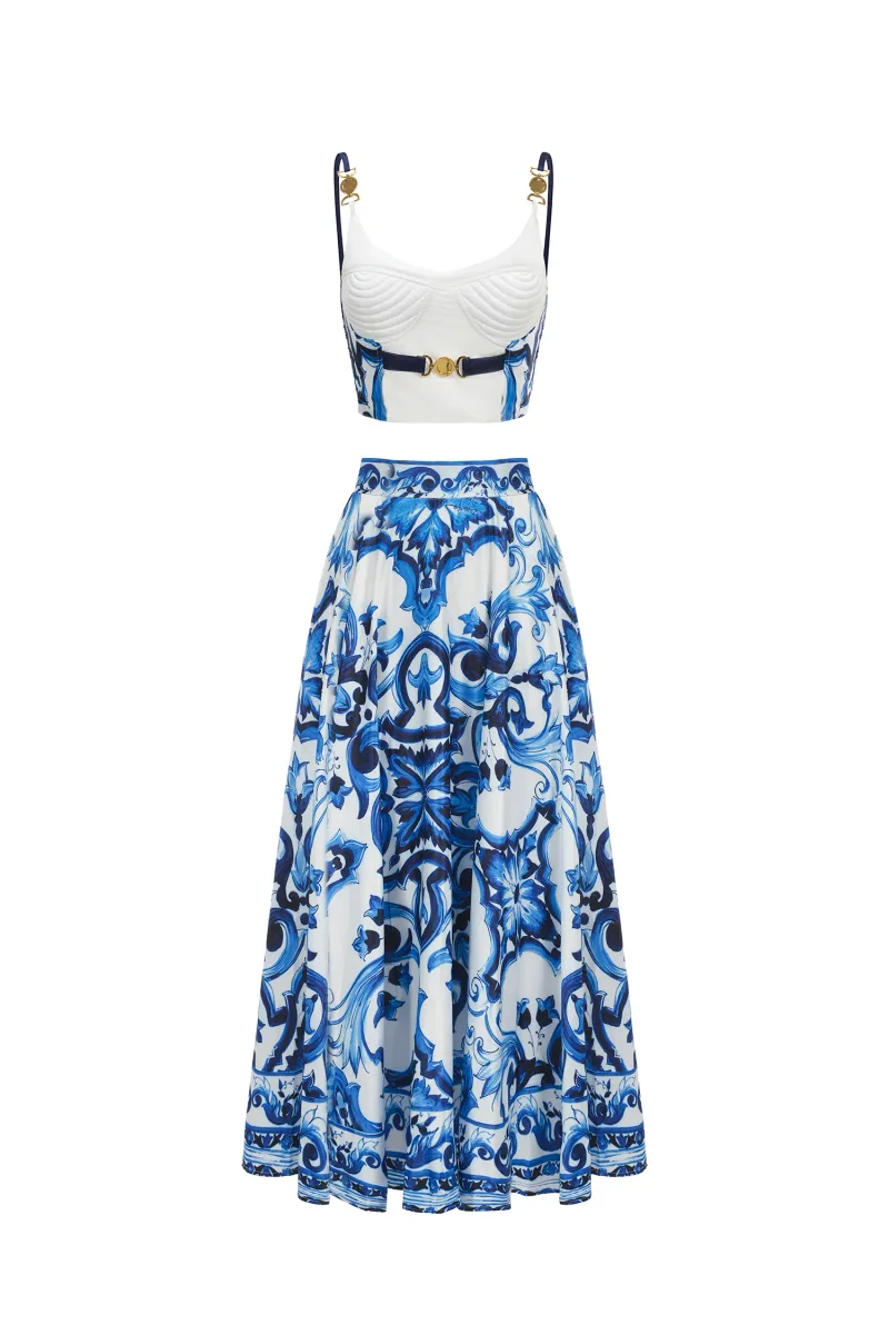 Conjunto Kaona com Top Halter e Saia com Flores Estampadas