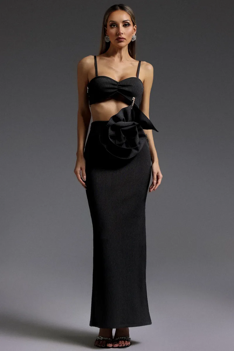 Vestido Maxi Harriet em Bandage com Flores e Recortes