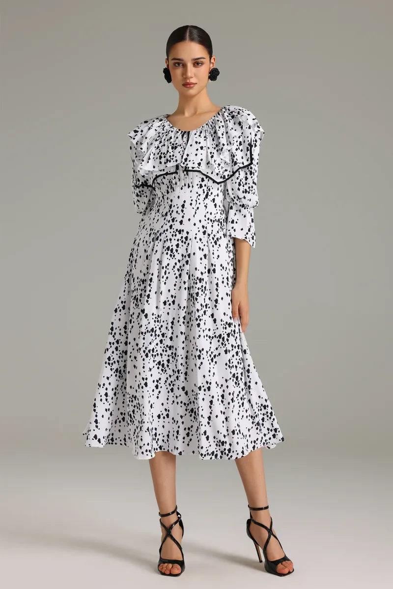 Vestido Midi Ninao com Estampa e Babado