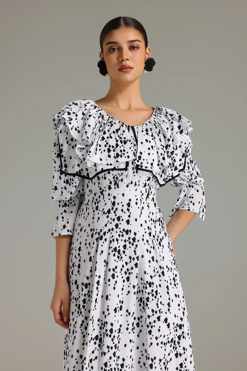 Vestido Midi Ninao com Estampa e Babado