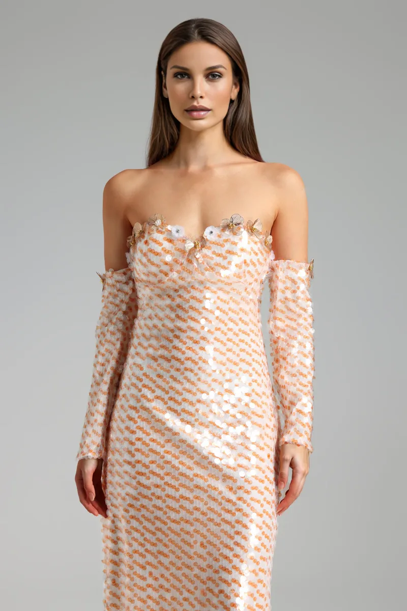 Vestido Midi Ferean com Flores Tubinho
