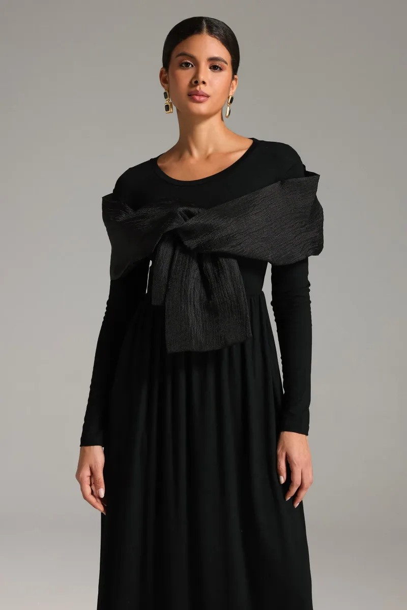 Vestido Tanisha com Detalhes em Patchwork e Laço