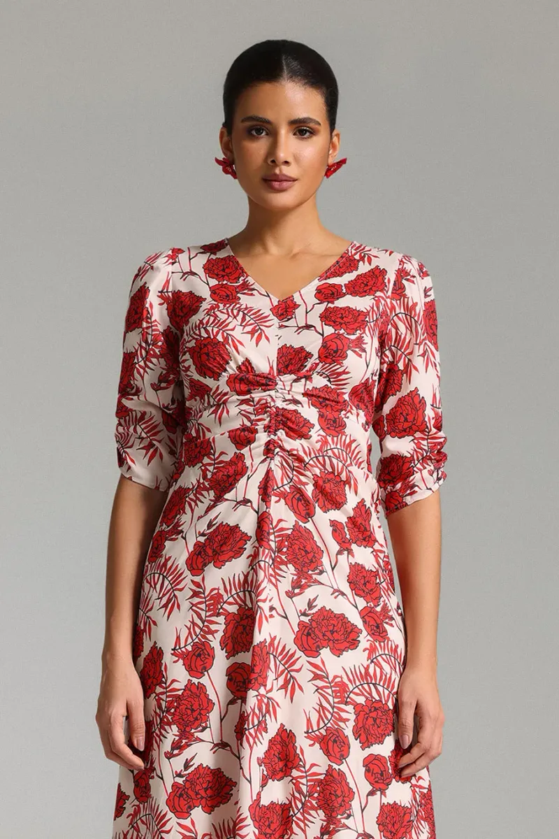 Vestido Midi Fagro Decote V Estampado