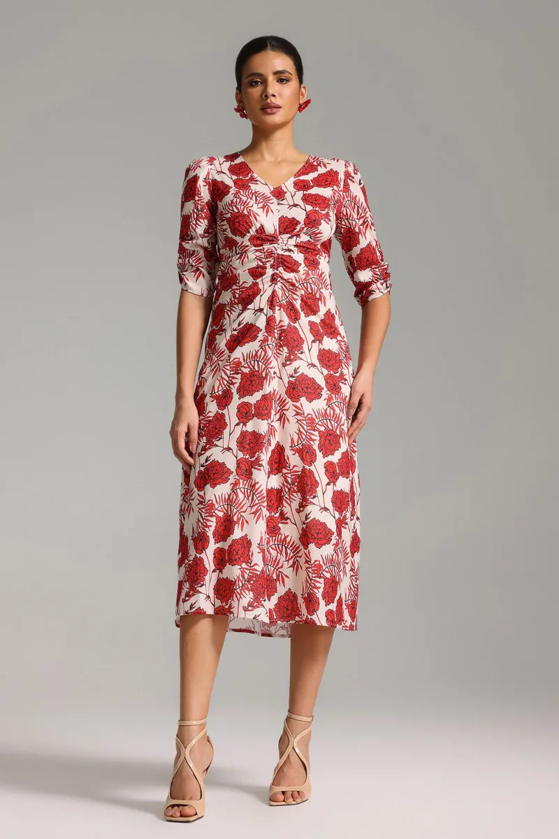 Vestido Midi Fagro Decote V Estampado