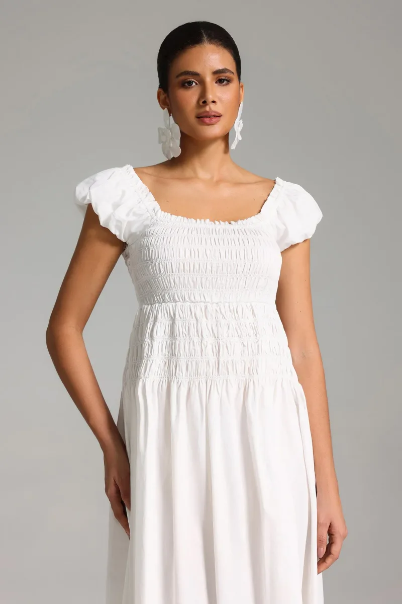 Vestido Midi Quinn com Mangas Bufantes