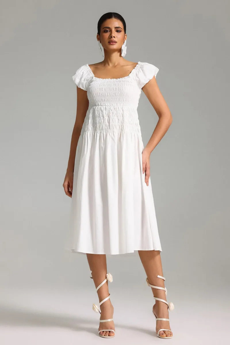 Vestido Midi Quinn com Mangas Bufantes