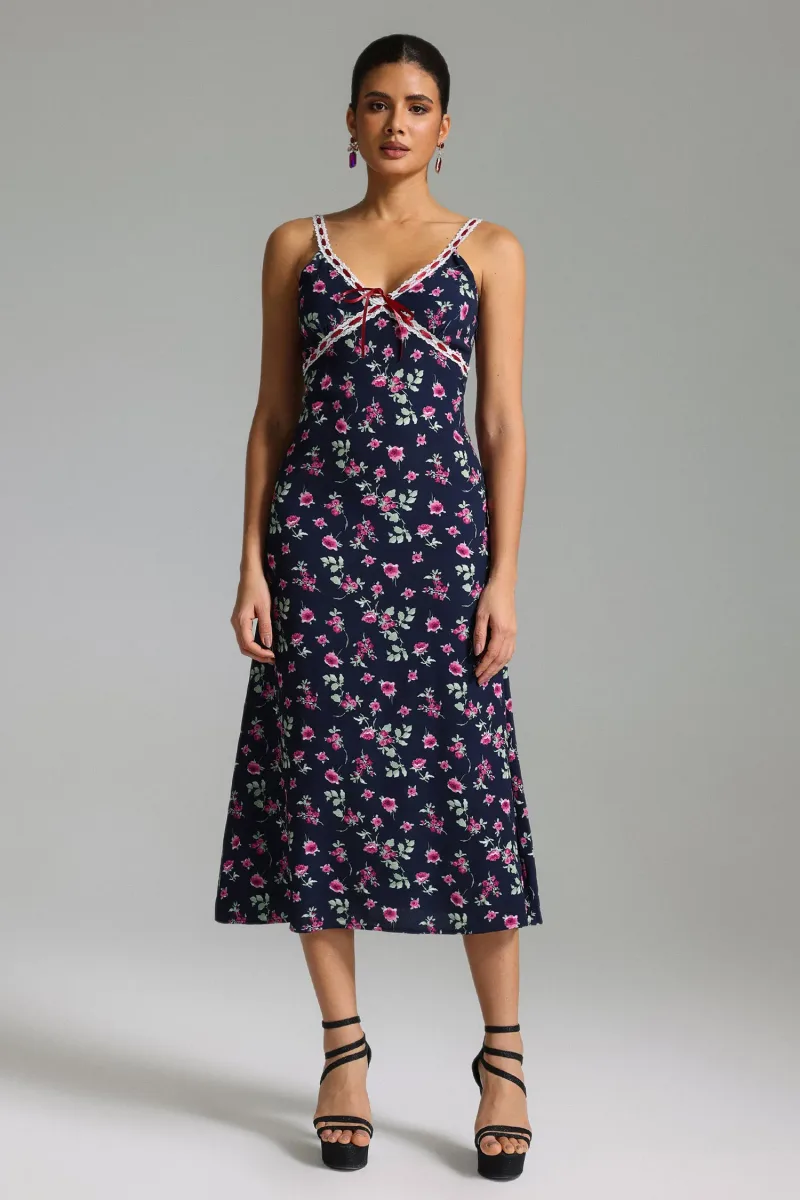 Vestido Midi Verney com Estampa Floral e Halter