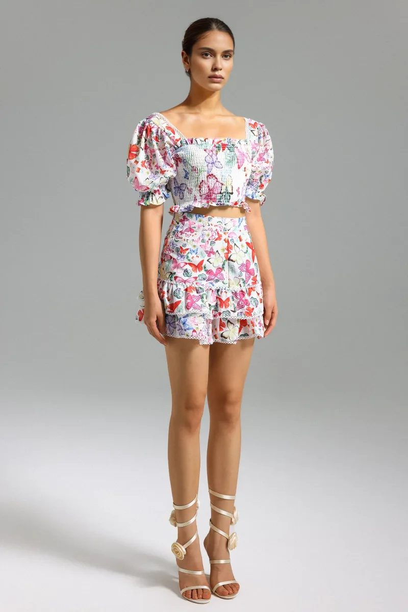 Conjunto Zalea com Mangas Bufantes e Estampa – Branco