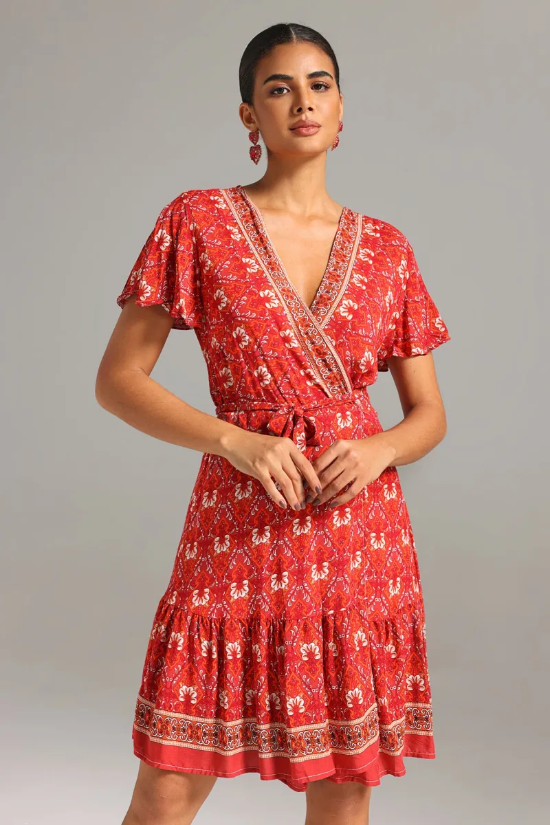Vestido Mini Quany com Decote V e Estampa