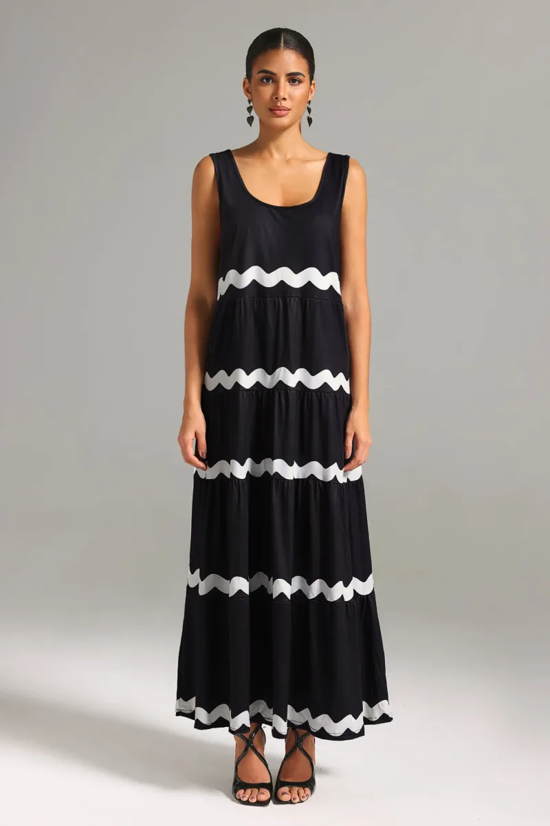 Vestido Maxi Kavaza Sem Mangas com Listras