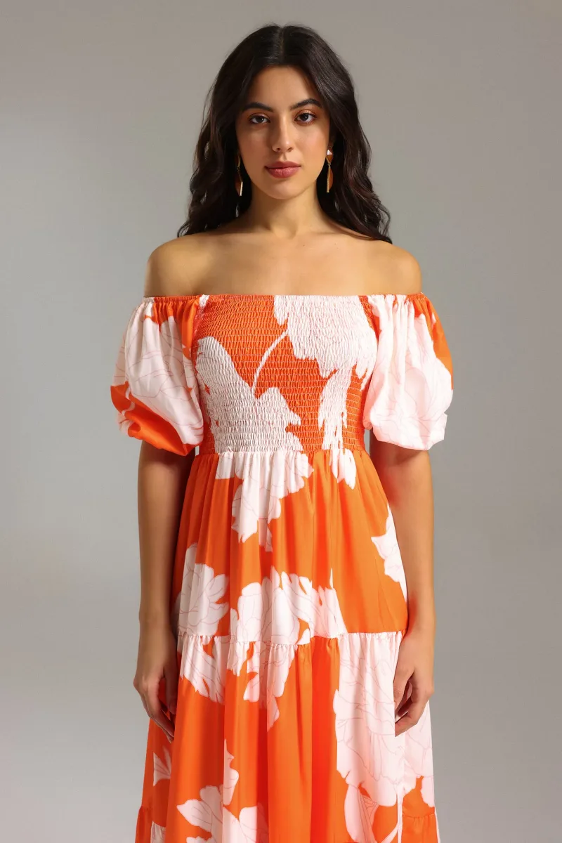 Vestido Una Estampado com Ombro a Ombro