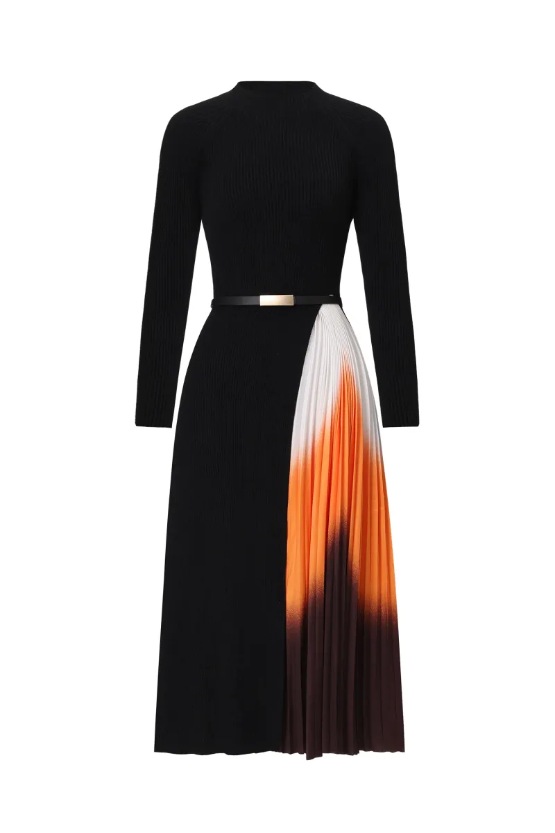 Vestido Midi Reese com Patchwork Degradê e Pregas