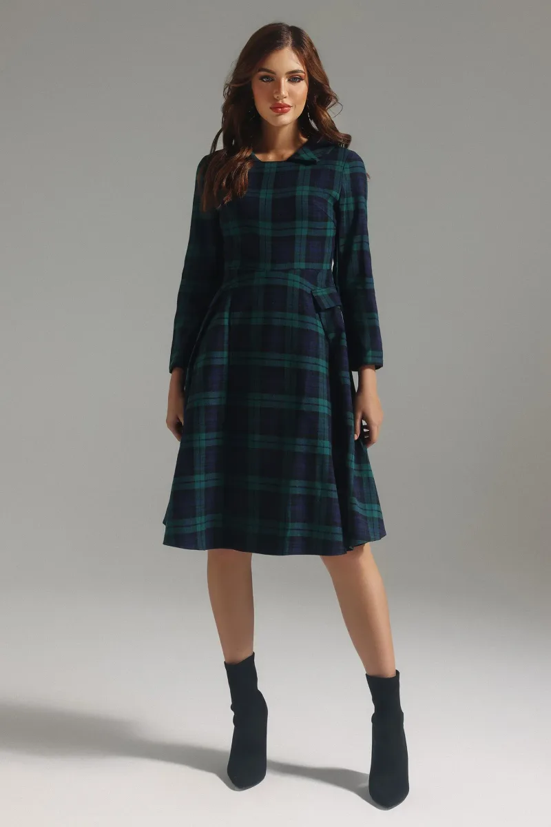 Vestido Gloria com Gola de Blazer e Xadrez