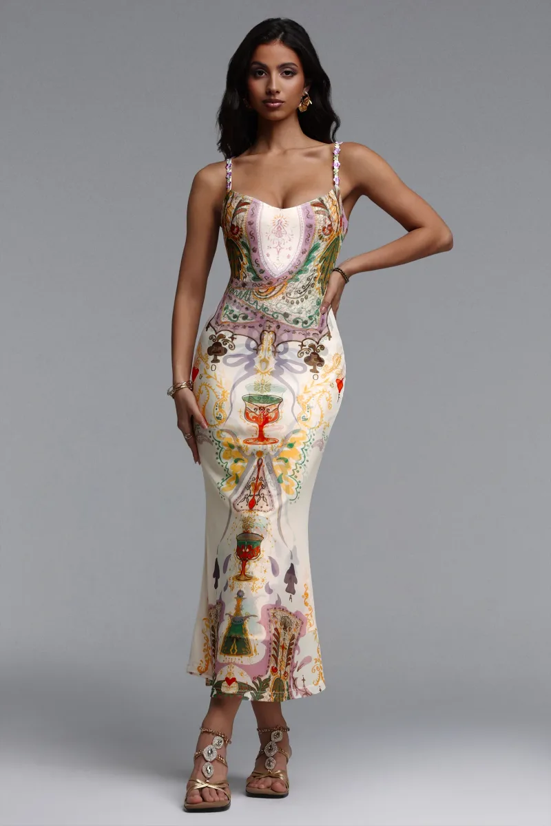 Vestido Xapana Resort Sem Mangas com Tule e Mesh Midi
