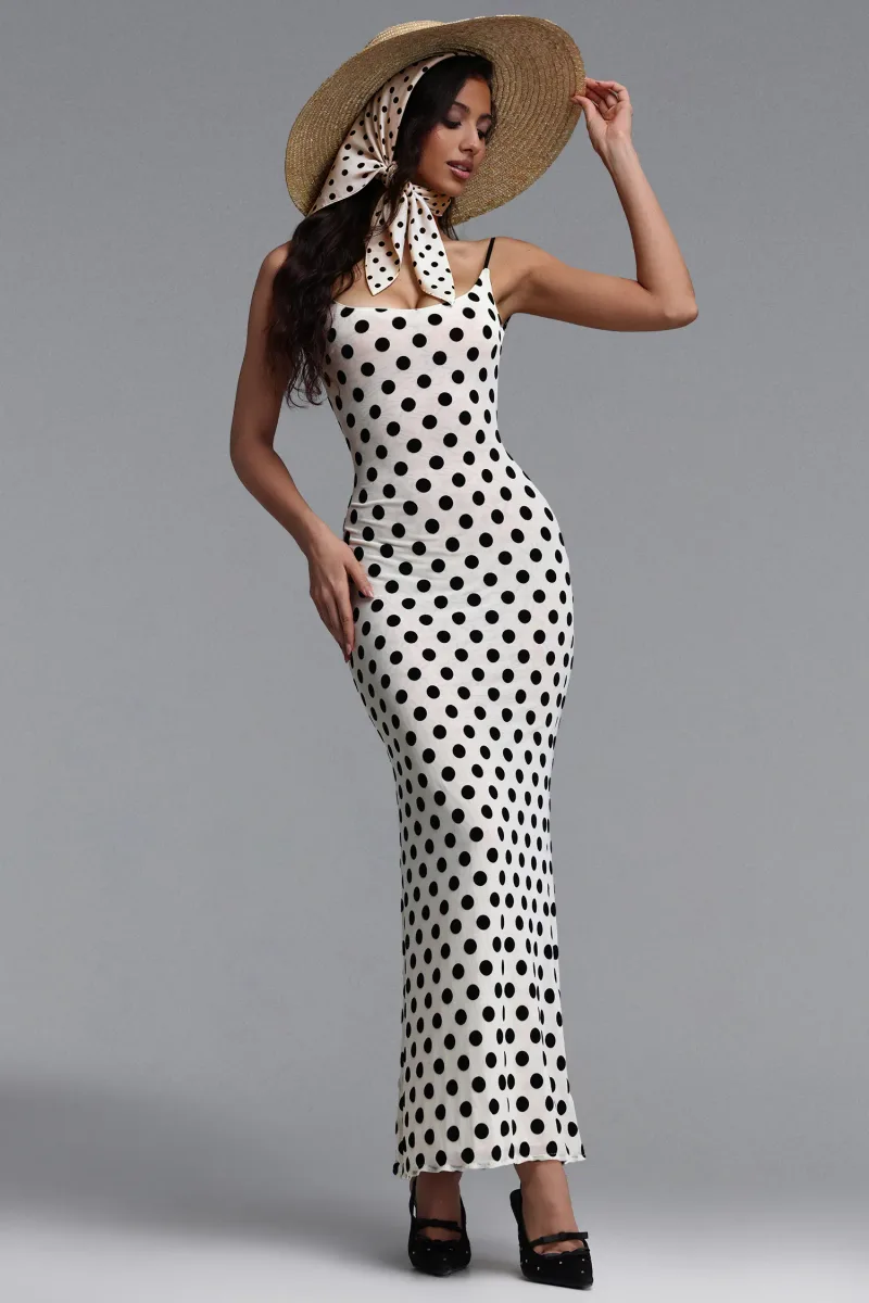 Vestido Longo Margue Resort com Poá em Tule