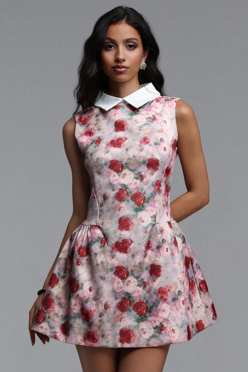 Vestido Molia Chic Estruturado Sem Mangas com Estampa Floral