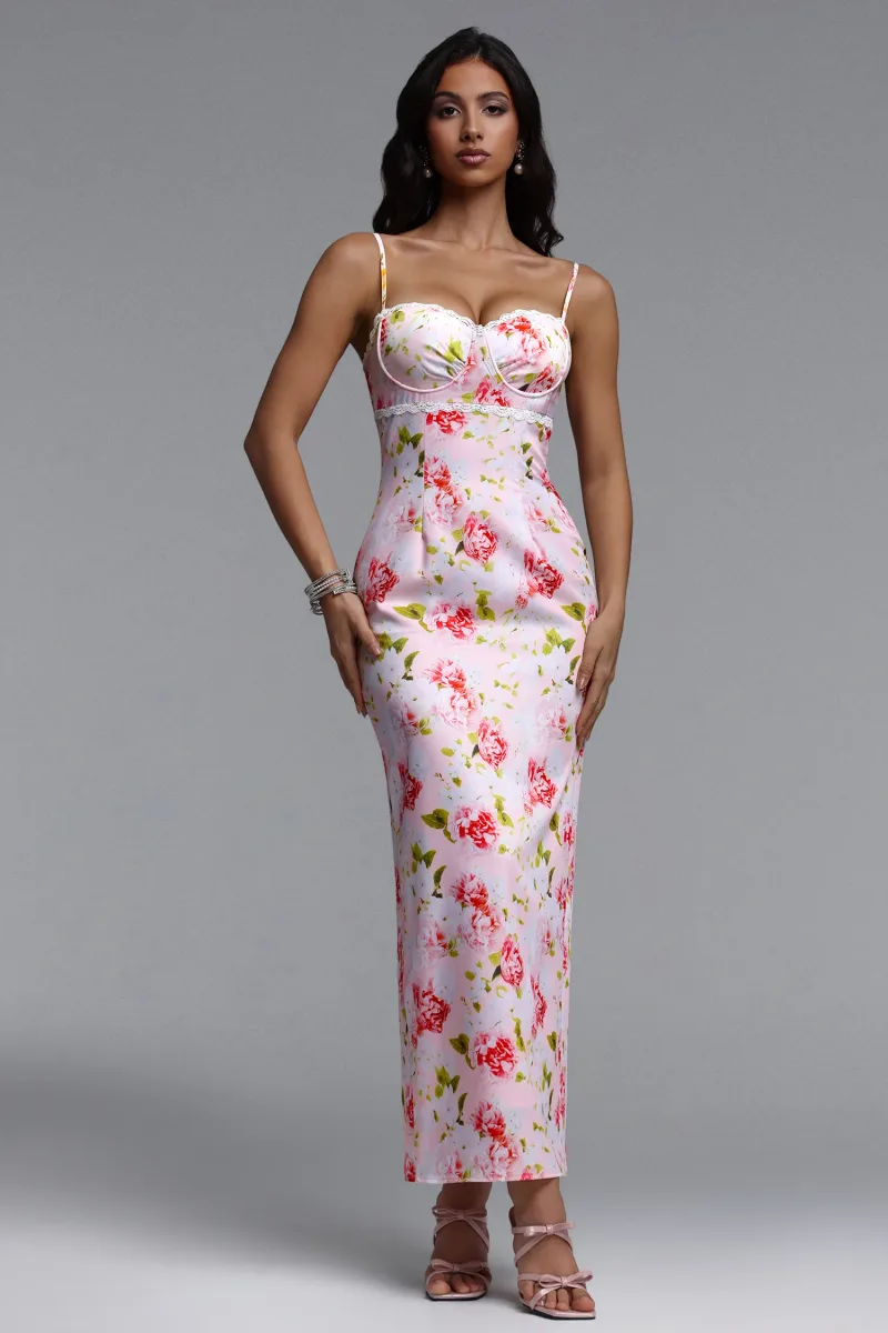 Vestido Maxi Winola Elegante Sem Mangas Com Estampa Floral