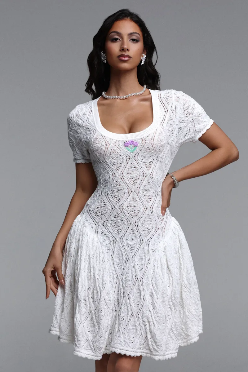 Liama Resort Cinched Short Sleeve Jacquard Knit Mini Dress