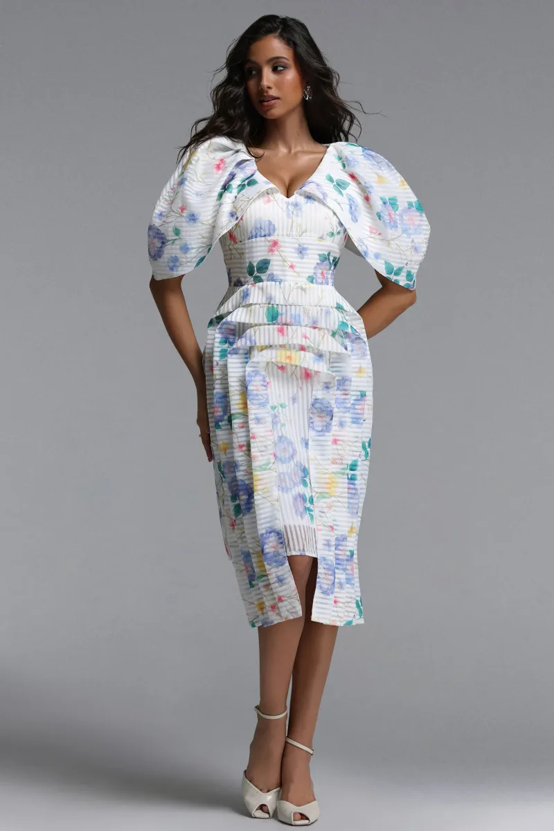 Vestido Midi Wezal com Estampa Floral e Listras