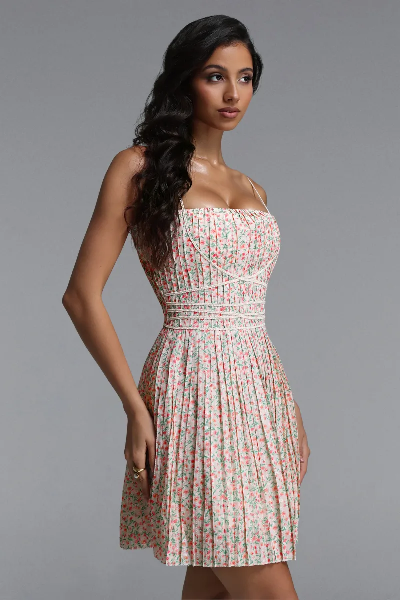 Vestido Curto Modan com Estampa Floral e Pregas