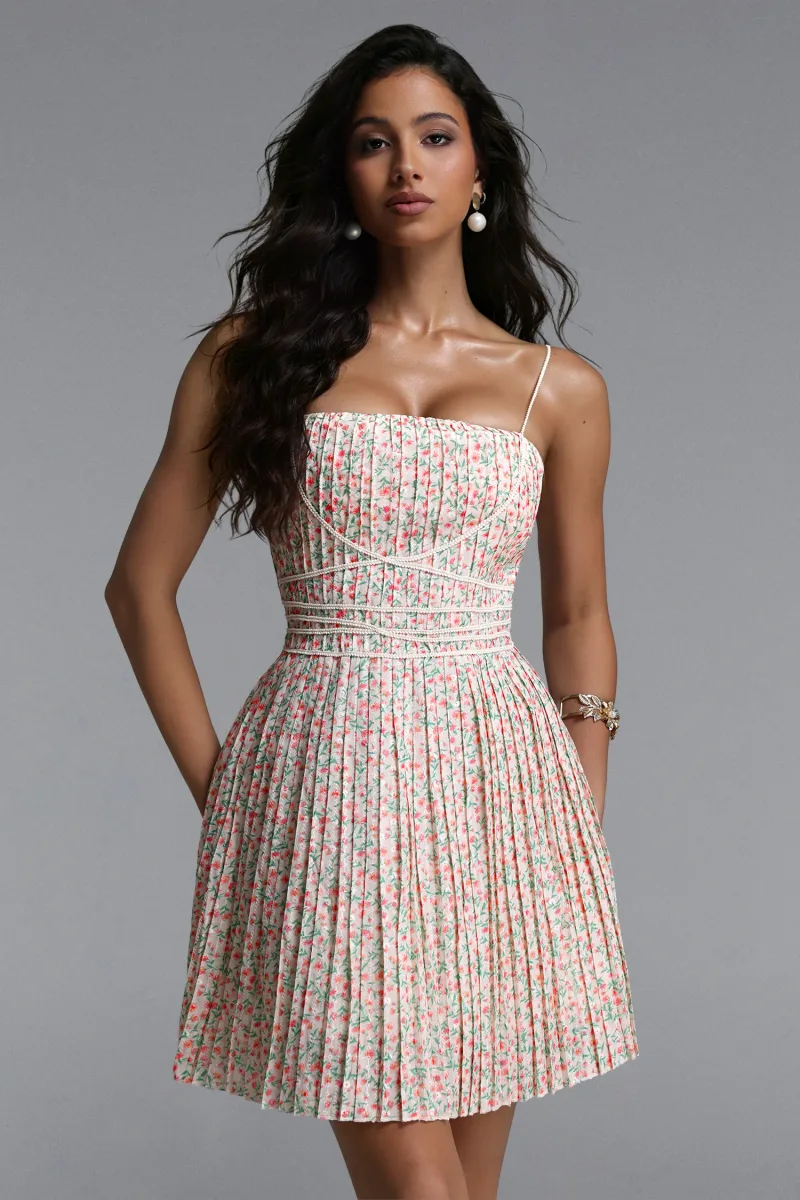 Vestido Curto Modan com Estampa Floral e Pregas
