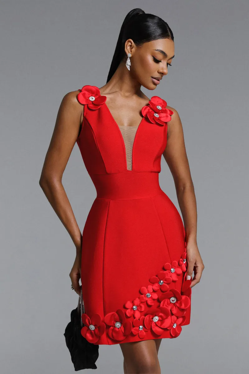 Vestido Curto Juyce com Decote em V Profundo e Floral