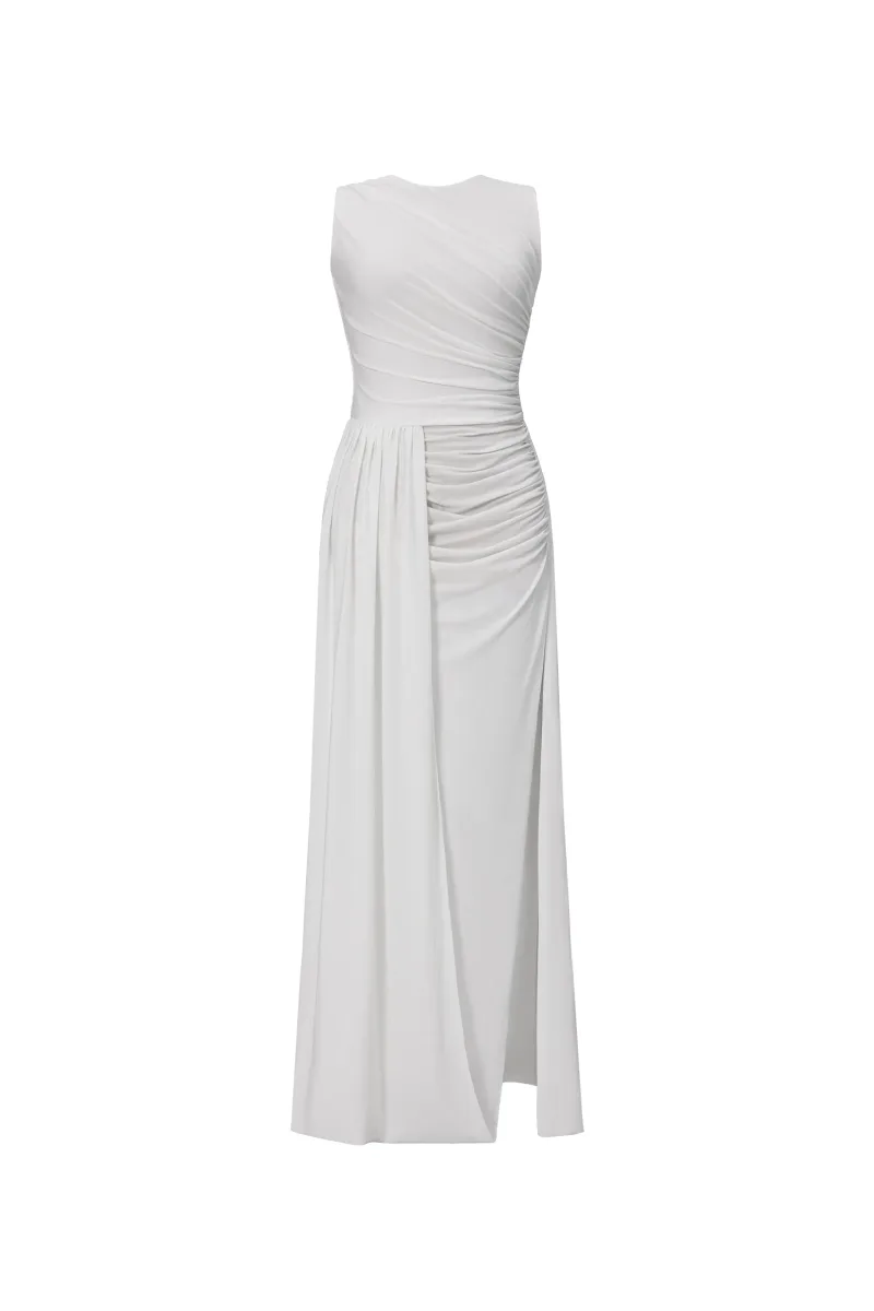Vestido Maxi Persasy em Tricô Franzido Sem Mangas